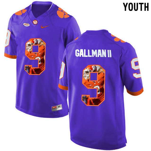 Clemson Tigers #9 Wayne Gallman II Purple With Portrait Print Youth College Football Jersey