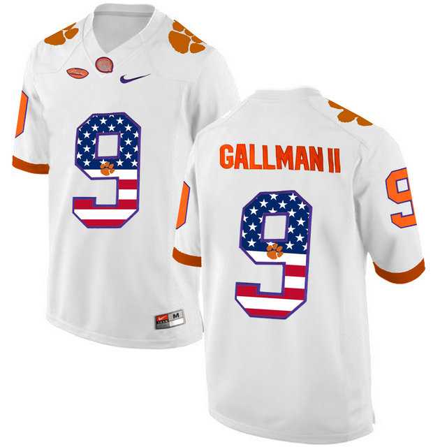Clemson Tigers #9 Wayne Gallman II White USA Flag College Football Jersey