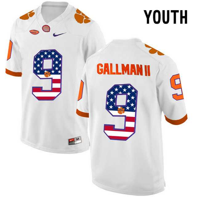 Clemson Tigers #9 Wayne Gallman II White USA Flag Youth College Football Jersey