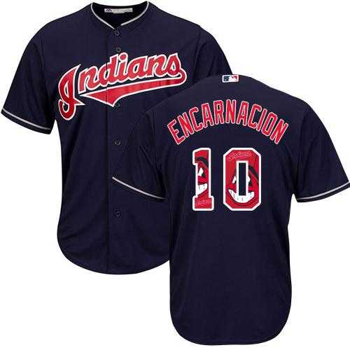Cleveland Indians #10 Edwin Encarnacion Navy Blue Team Logo Fashion Stitched MLB Jersey