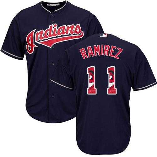 Cleveland Indians #11 Jose Ramirez Navy Blue Team Logo Fashion Stitched MLB Jersey