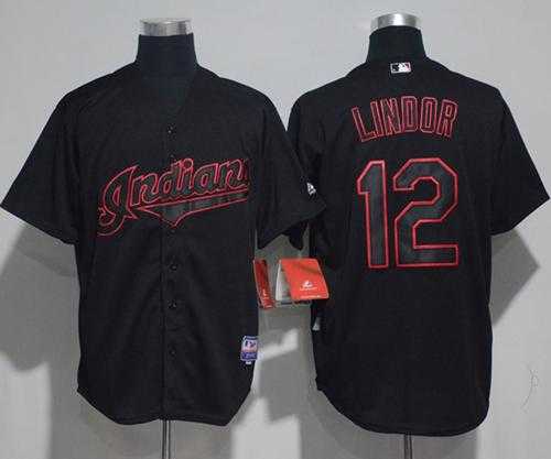 Cleveland Indians #12 Francisco Lindor Black Strip Stitched Baseball Jersey