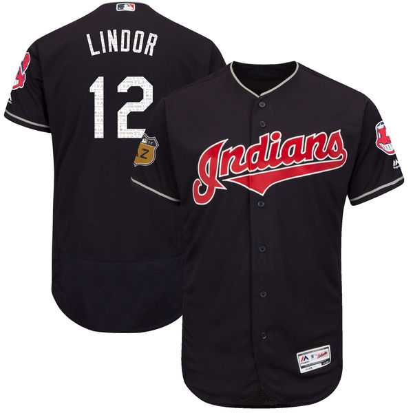 Cleveland Indians #12 Francisco Lindor Navy 2017 Spring Training Flexbase Authentic Collection Stitched Baseball Jersey