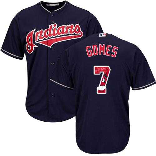 Cleveland Indians #7 Yan Gomes Navy Blue Team Logo Fashion Stitched MLB Jersey