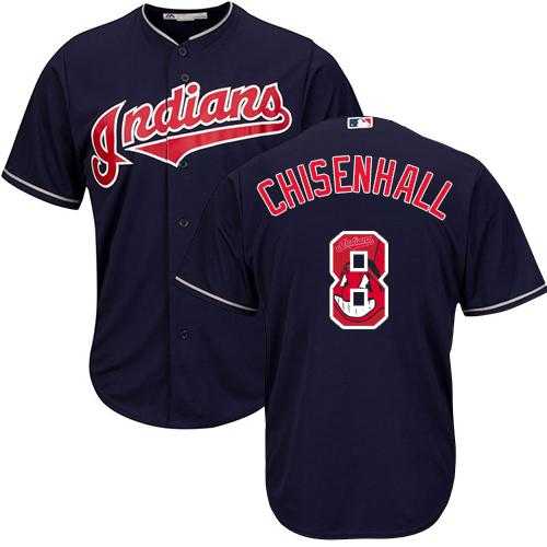 Cleveland Indians #8 Lonnie Chisenhall Navy Blue Team Logo Fashion Stitched MLB Jersey