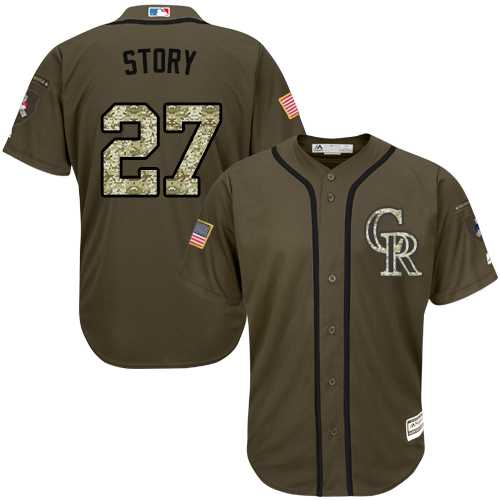 Colorado Rockies #27 Trevor Story Green Salute to Service Stitched MLB Jersey