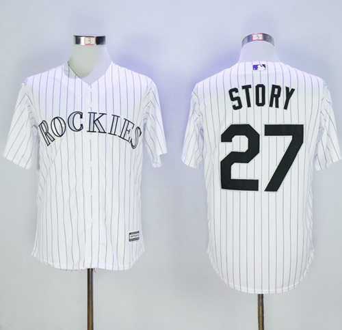 Colorado Rockies #27 Trevor Story White Strip New Cool Base Stitched MLB Jersey