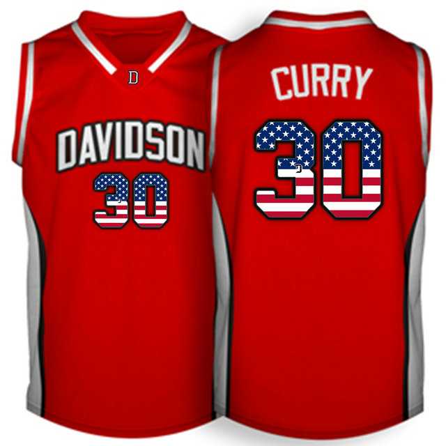 Davidson Wildcat #30 Stephen Curry Red USA Flag College Basketball Jersey