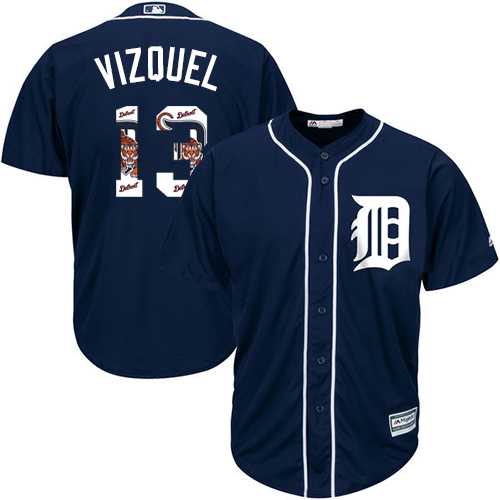 Detroit Tigers #13 Omar Vizquel Navy Blue Team Logo Fashion Stitched MLB Jersey