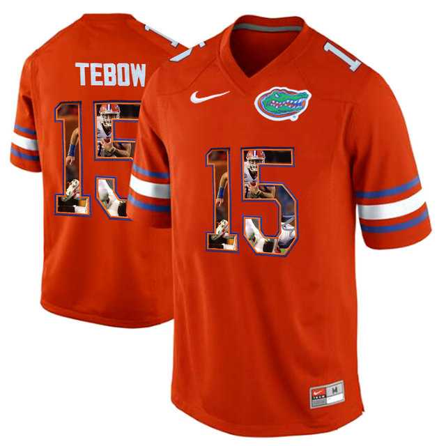 Florida Gators #15 Tim Tebow Orange With Portrait Print College Football Jersey2