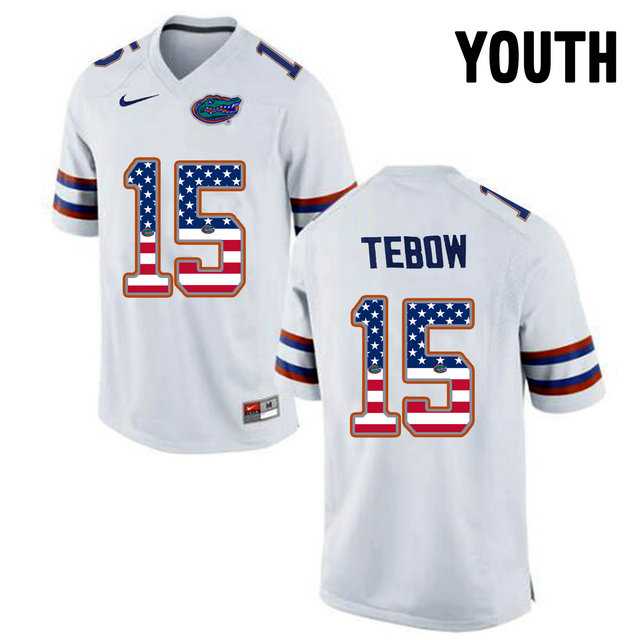 Florida Gators #15 Tim Tebow White USA Flag Youth College Football Jersey