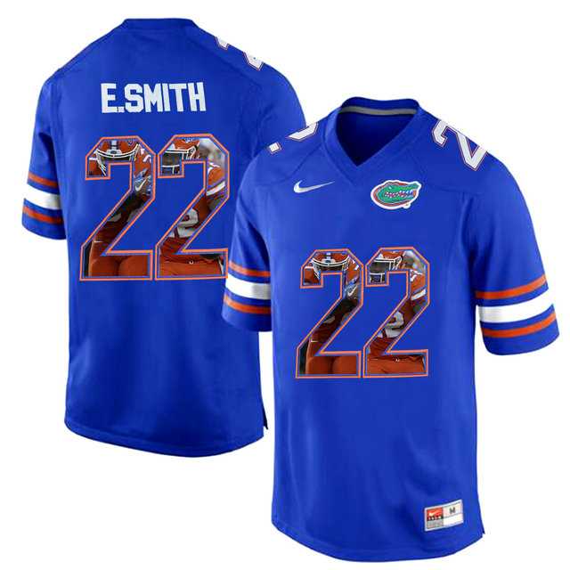 Florida Gators #22 E.Smith Blue With Portrait Print College Football Jersey2