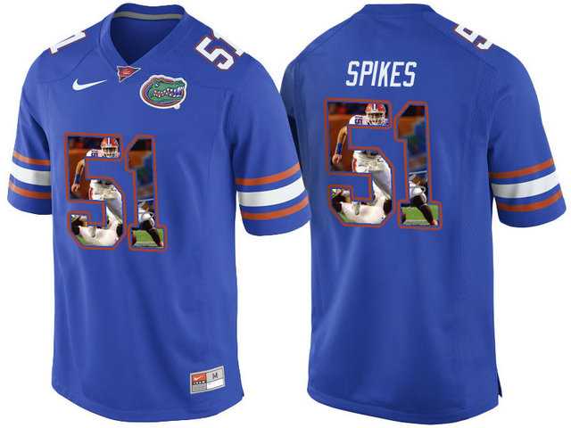 Florida Gators #51 Brandon Spikes Blue With Portrait Print College Football Jersey