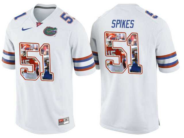 Florida Gators #51 Brandon Spikes White With Portrait Print College Football Jersey