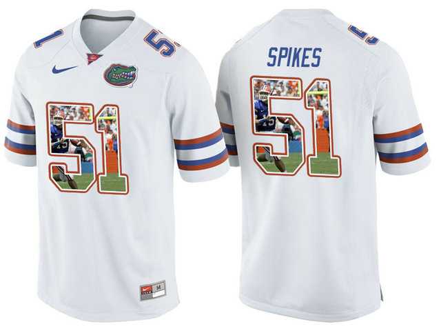 Florida Gators #51 Brandon Spikes White With Portrait Print College Football Jersey2