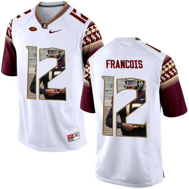 Florida State Seminoles #12 Deondre Francois White With Portrait Print College Football Jersey