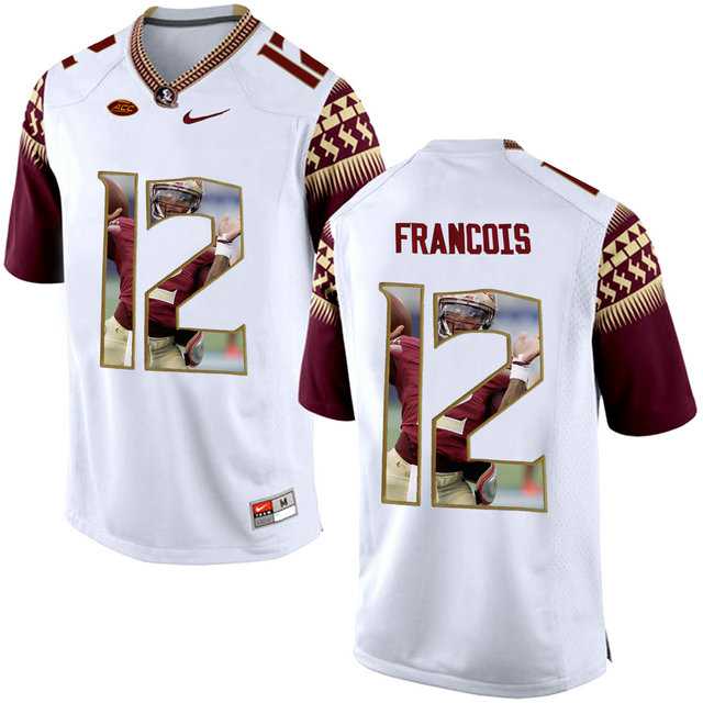 Florida State Seminoles #12 Deondre Francois White With Portrait Print College Football Jersey2
