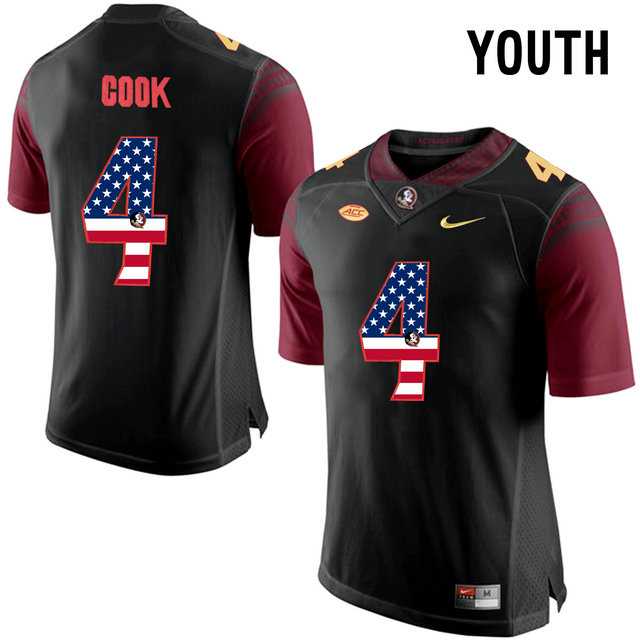 Florida State Seminoles #4 Dalvin Cook Black USA Flag College Football Youth Limited Jersey