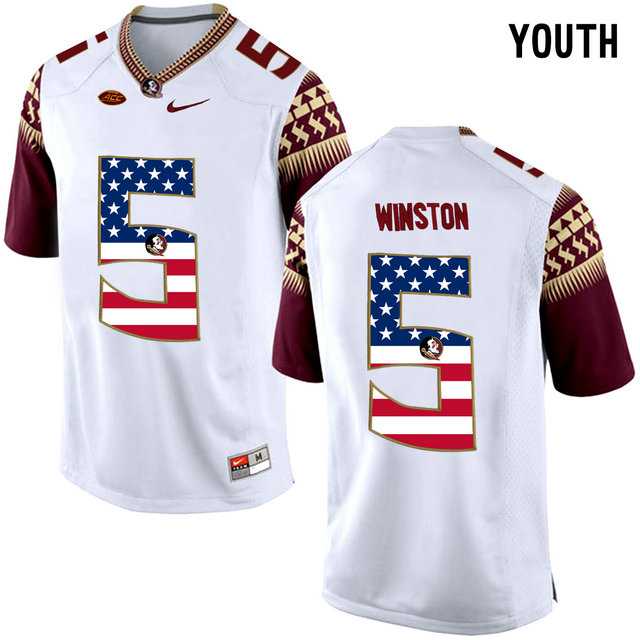 Florida State Seminoles #5 Jameis Winston White USA Flag College Football Youth Limited Jersey