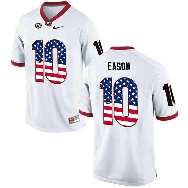 Georgia Bulldogs #10 Jacob Eason White USA Flag College Football Jersey