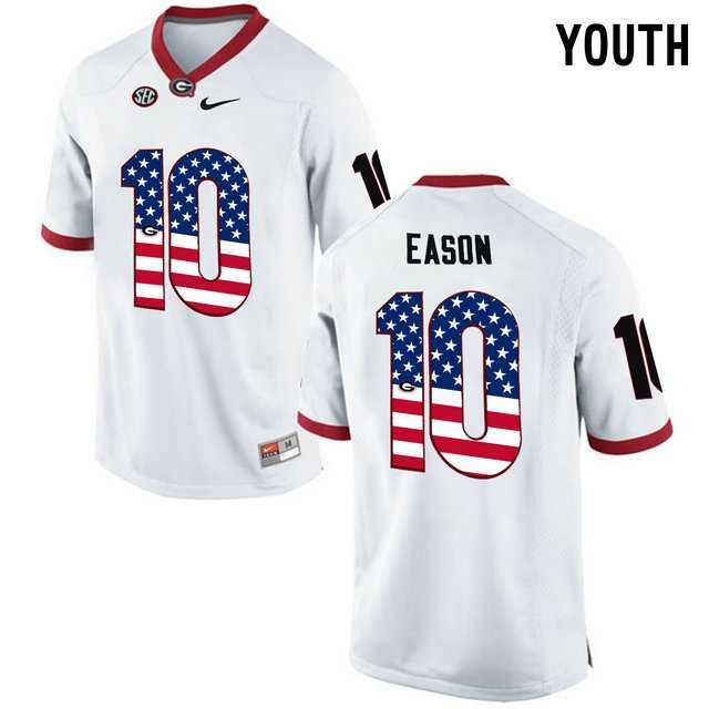 Georgia Bulldogs #10 Jacob Eason White USA Flag Youth College Football Jersey
