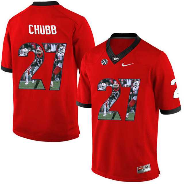 Georgia Bulldogs #27 Nick Chubb Red With Portrait Print College Football Jersey2
