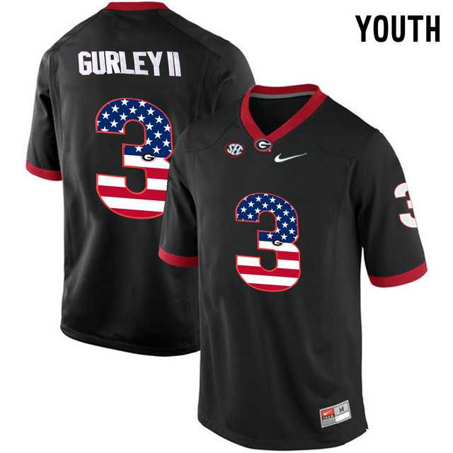Georgia Bulldogs #3 Todd Gurley II Black USA Flag Youth College Football Jersey