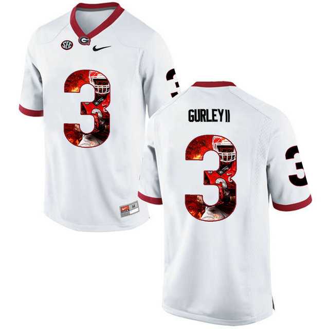 Georgia Bulldogs #3 Todd Gurley II White With Portrait Print College Football Jersey