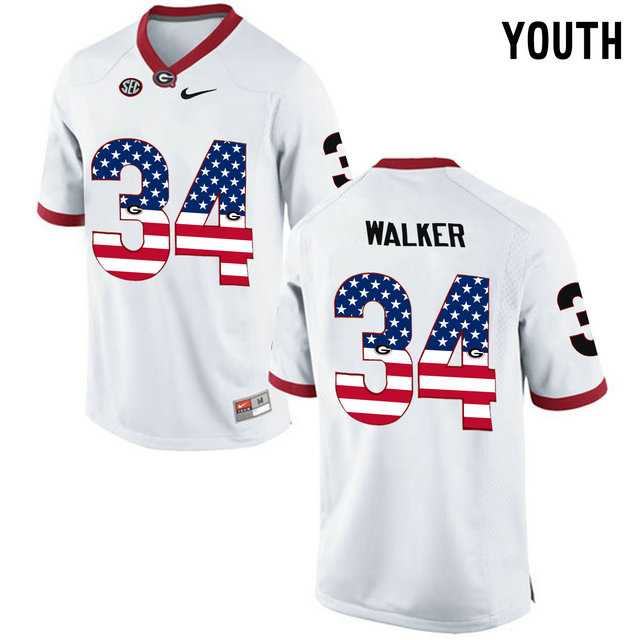 Georgia Bulldogs #34 Herchel Walker White USA Flag Youth College Football Jersey