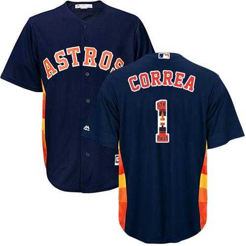 Houston Astros #1 Carlos Correa Navy Blue Team Logo Fashion Stitched MLB Jersey