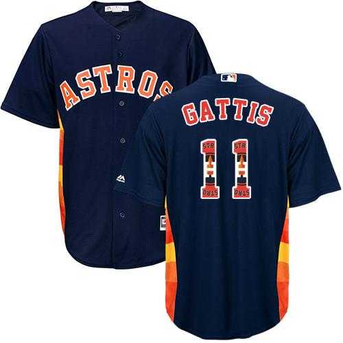 Houston Astros #11 Evan Gattis Navy Blue Team Logo Fashion Stitched MLB Jersey