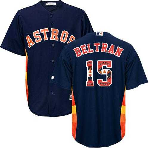 Houston Astros #15 Carlos Beltran Navy Blue Team Logo Fashion Stitched MLB Jersey