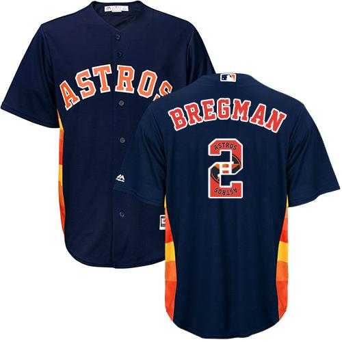 Houston Astros #2 Alex Bregman Navy Blue Team Logo Fashion Stitched MLB Jersey