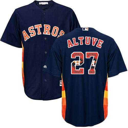 Houston Astros #27 Jose Altuve Navy Blue Team Logo Fashion Stitched MLB Jersey