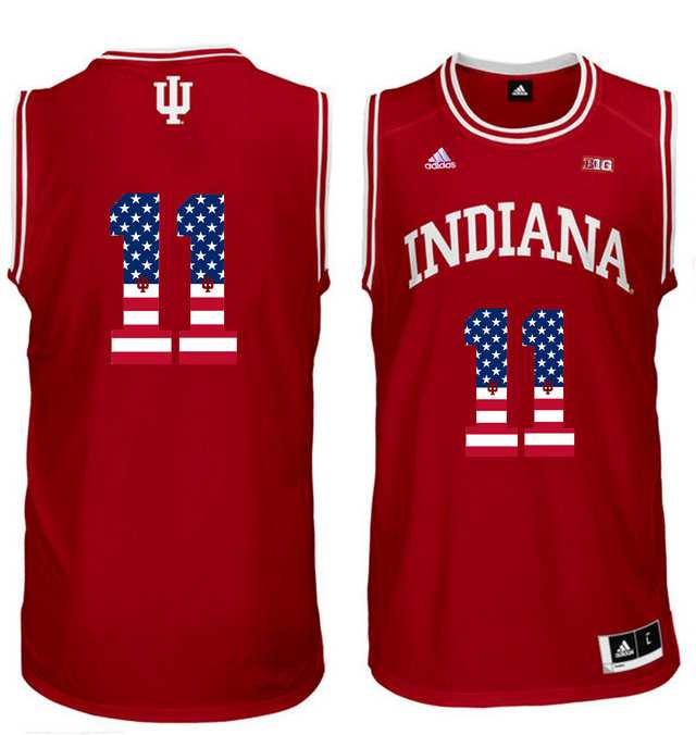 Indiana Hoosiers #11 Isiah Thomas Red 40 Big 10 Patch USA Flag College Basketball Jersey