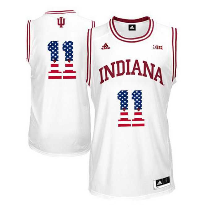 Indiana Hoosiers #11 Isiah Thomas White 40 Big 10 Patch USA Flag College Basketball Jersey