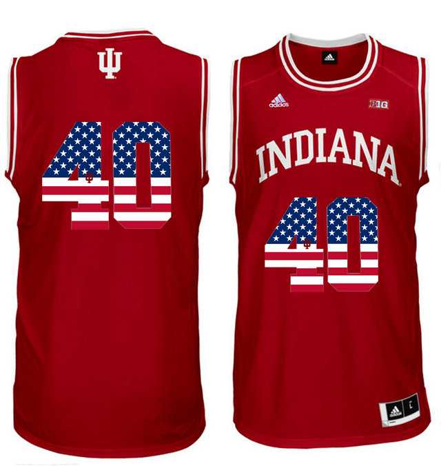 Indiana Hoosiers #40 Cody Zeller Red 40 Big 10 Patch USA Flag College Basketball Jersey