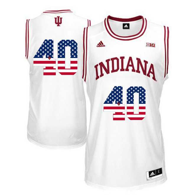 Indiana Hoosiers #40 Cody Zeller White 40 Big 10 Patch USA Flag College Basketball Jersey