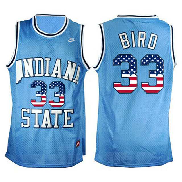 Indiana State Sycamores #33 Larry Bird USA Flag Hardwood Legends College Basketball Jersey
