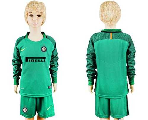 Inter Milan Blank Green Goalkeeper Long Sleeves Kid Soccer Club Jersey