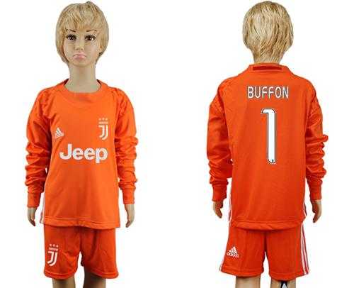 Juventus #1 Buffon Orange Goalkeeper Long Sleeves Kid Soccer Club Jersey