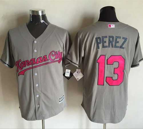 Kansas City Royals #13 Salvador Perez Grey New Cool Base Mother's Day Stitched MLB Jersey
