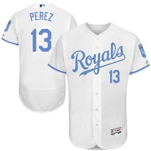 Kansas City Royals #13 Salvador Perez White Flexbase Authentic Collection Father's Day Stitched MLB Jersey