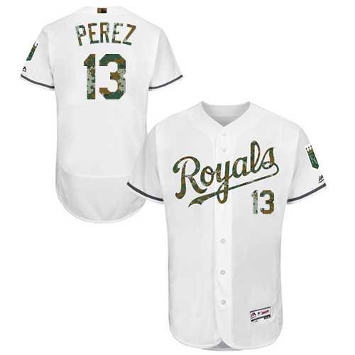 Kansas City Royals #13 Salvador Perez White Flexbase Authentic Collection Memorial Day Stitched MLB Jersey