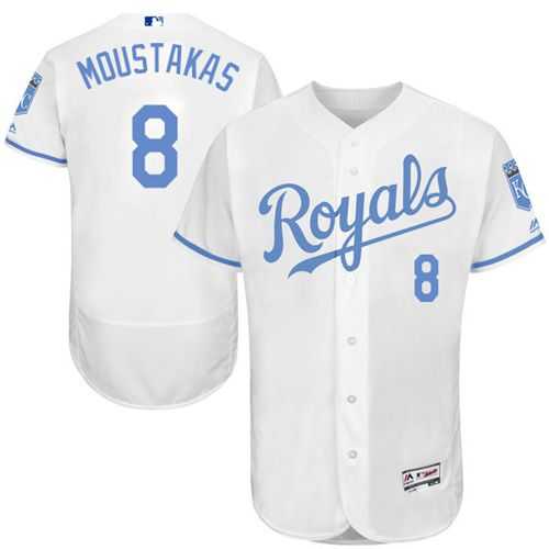 Kansas City Royals #8 Mike Moustakas White Flexbase Authentic Collection Father's Day Stitched MLB Jersey