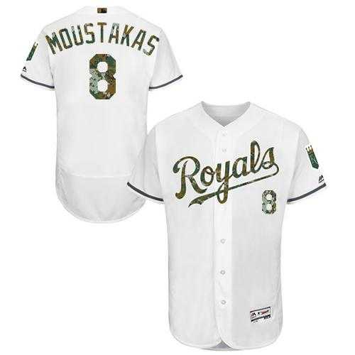 Kansas City Royals #8 Mike Moustakas White Flexbase Authentic Collection Memorial Day Stitched MLB Jersey