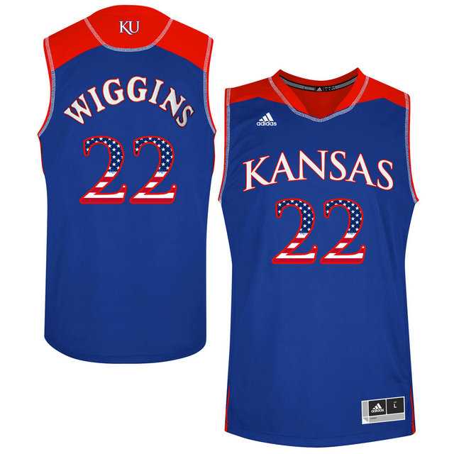 Kansas Jayhawks #22 Andrew Wiggins Blue USA Flag College Basketball Jersey