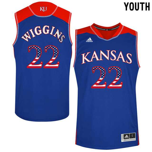 Kansas Jayhawks #22 Andrew Wiggins Blue USA Flag Youth College Basketball Jersey