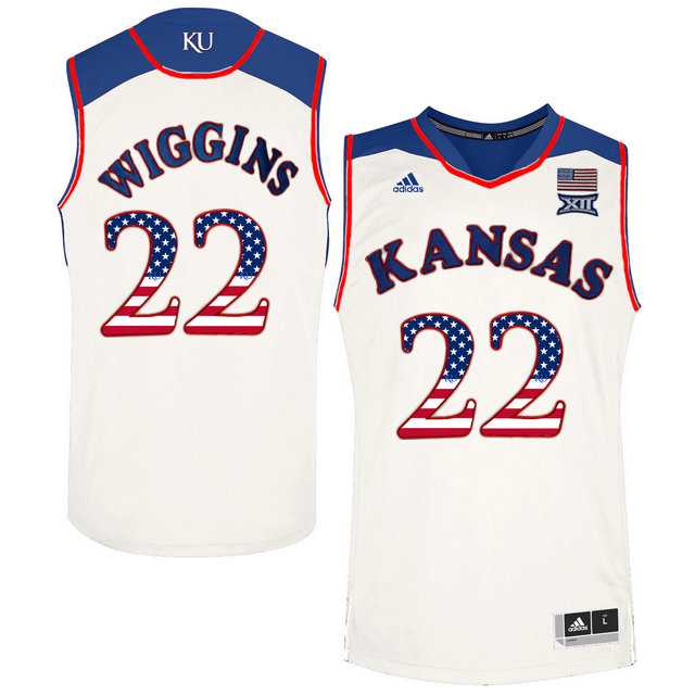Kansas Jayhawks #22 Andrew Wiggins White USA Flag College Basketball Jersey