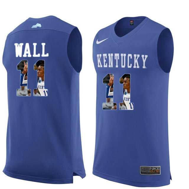 Kentucky Wildcats #11 John Wall Royal Blue With Portrait Print College Basketball Jersey